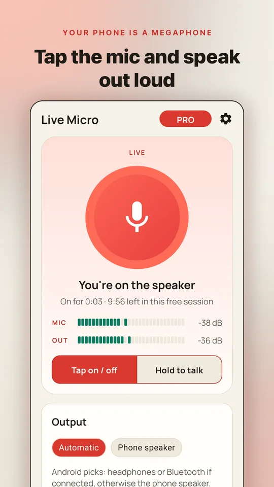 Live Micro main screen